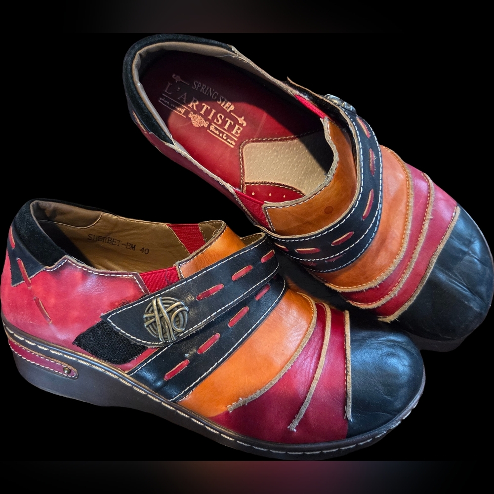 L’Artiste Sherbet Clogs EU40/US 9 |Hand-Painted Leather|Boho Comfort|Spring Step